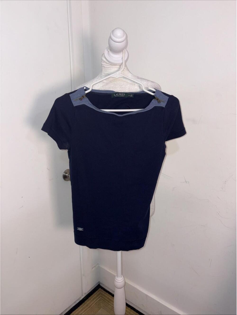 Lauren Ralph Lauren Navy Blue Zipper Cap Sleeve Boat Neck‎ Women's M